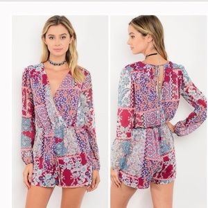 Surplice Romper -geometric print